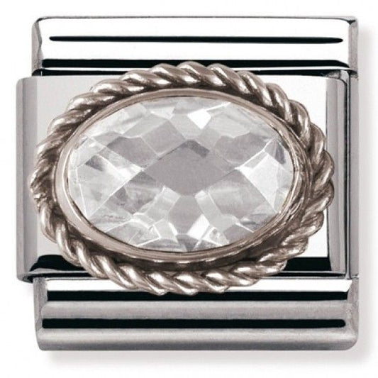 Nomination Classic Silver White CZ Stone Charm Link 330604007