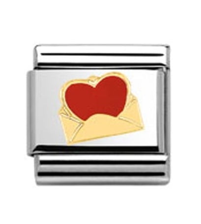Nomination Classic Gold Envelope Red Heart Charm Link