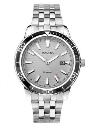 Sekonda Mens Grey Date Dial Black Bezel Bracelet Watch 1791