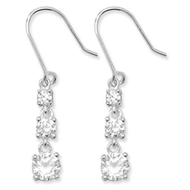 Silver 3 CZ Drop  Earrings PLE645A