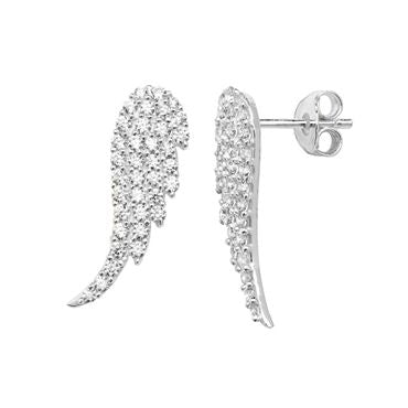Silver Angel Wing Pave Stud Earrings