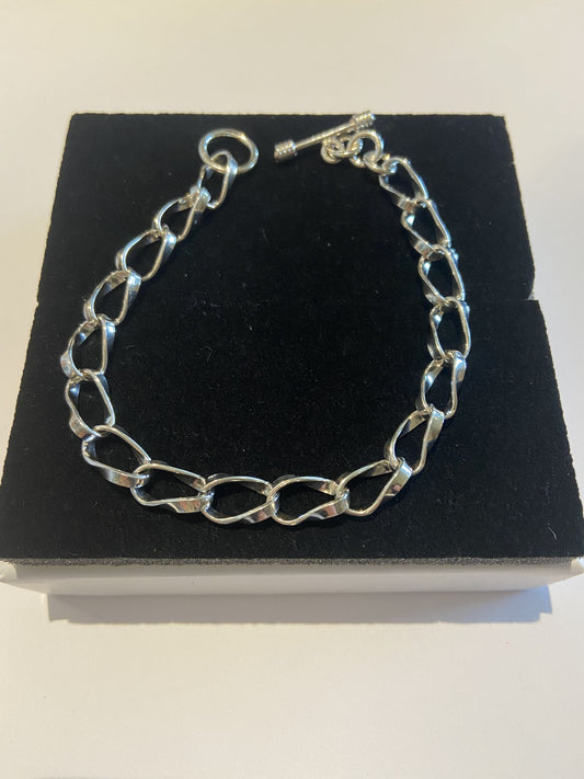 Silver Bracelet Long Rectangular Twisted Links