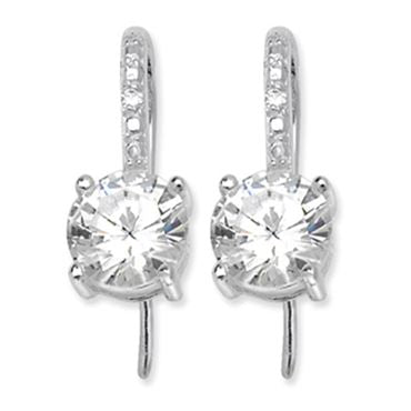 Silver Classic  CZ Round Stud Earrings