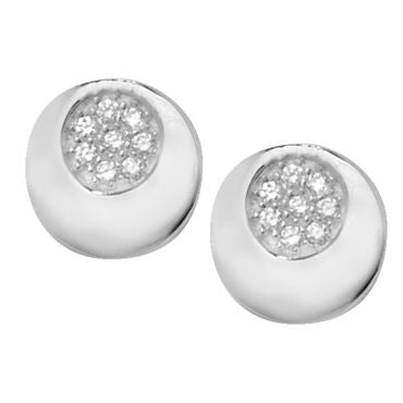 Silver Classic Pave Disc Stud Earrings PLE178B