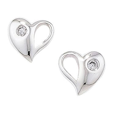 Silver CZ Heart Half Open Stud Earrings