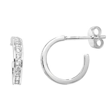 Silver CZ Hoop Stud Earrings PLE644A