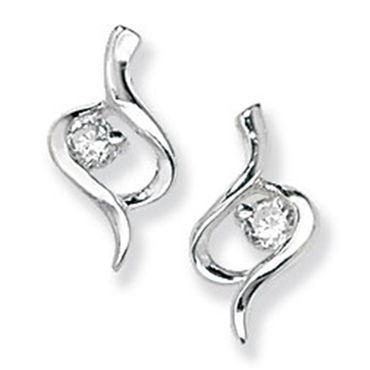 Silver CZ Irregular Drop Stud Earrings PLE017B
