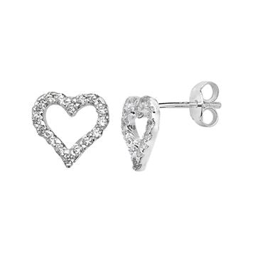 Silver CZ Open Heart Med Stud Earrings
