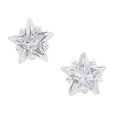Silver CZ Star 8 x 8  Stud Earrings