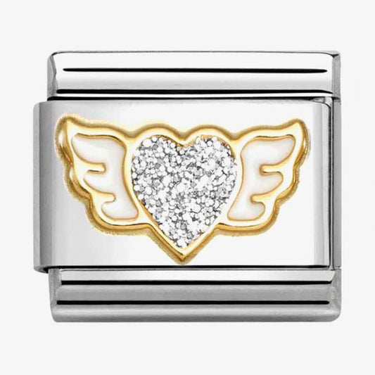 Nomination Classic Gold Heart with Wings Silver Glitter Charm Link 03022023