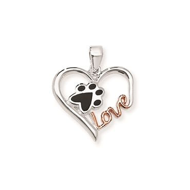 Silver Paw Print with Heart Pendant