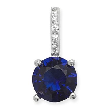 Silver White &amp; Sapphire Round CZ Pendant PLLP184B