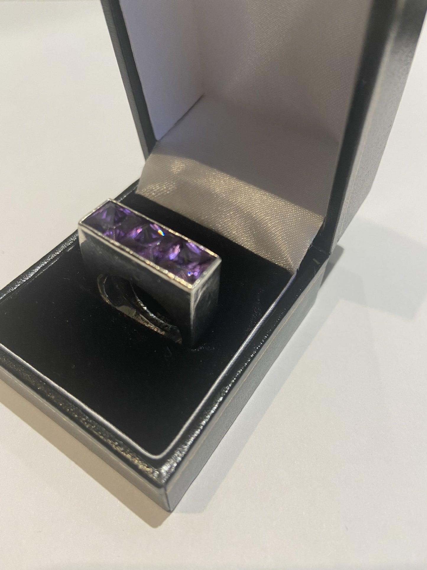 Sterling Silver Chunky Ring with 3 Amethyst CZ StonesSize N