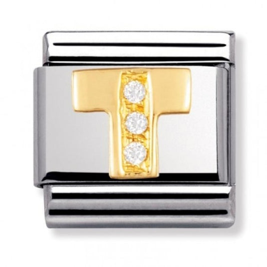 Nomination Gold CZ Initial T Charm Link 03030120