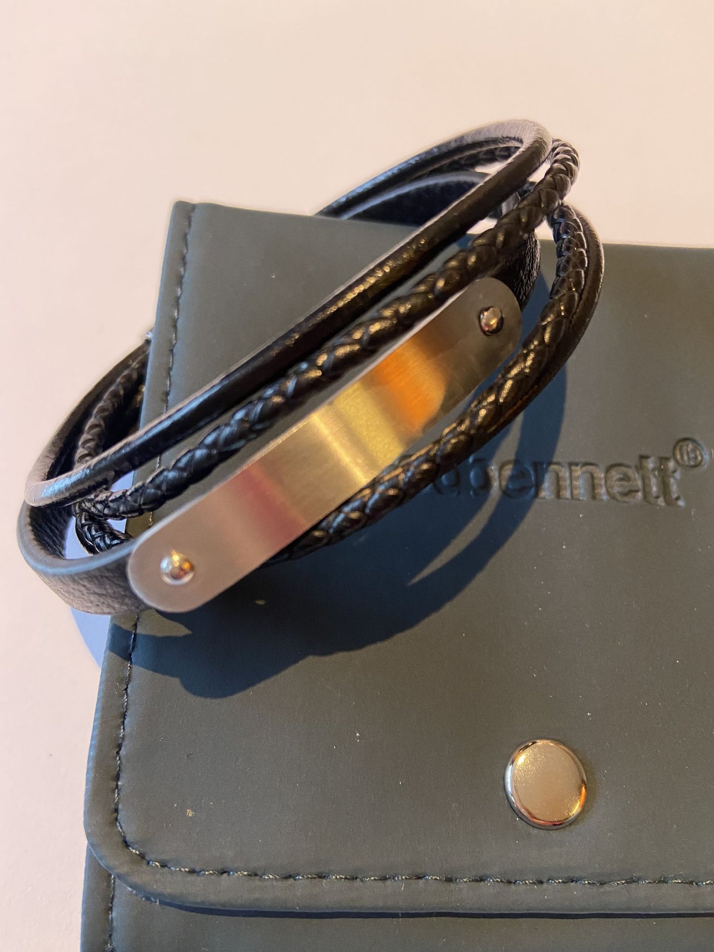 Trendy Black Leather  5 Band Bracelet